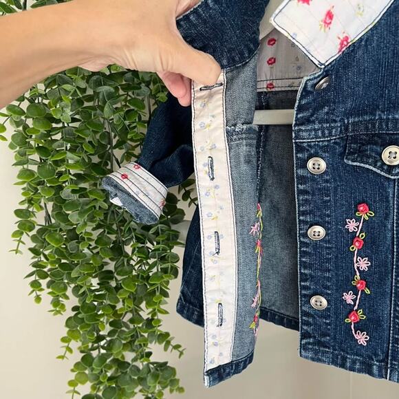 Vintage 12 Month Baby Toddler Girl Denim Blue Jean Jacket Embroidered Flower - Picture 7 of 10